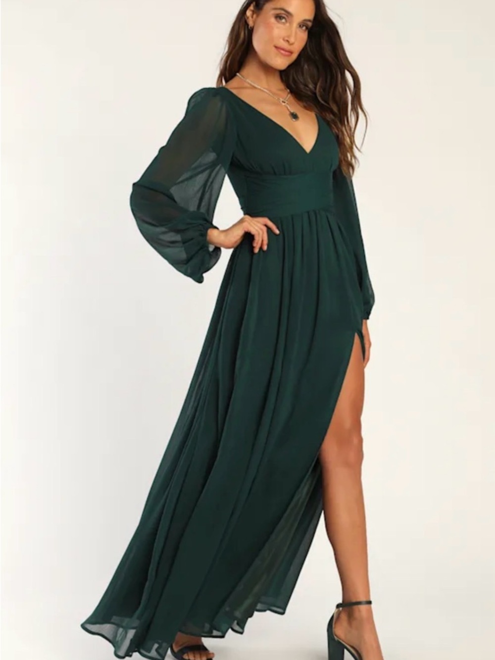 Enchant My Love Emerald Green V-Neck Long Sleeve Maxi Dress - Picture 3 of 8